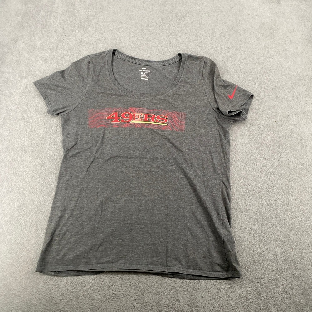 Nike San Francisco 49ers T-Shirt Womens Large Gray Scoop Neck Athletic Cut Tee